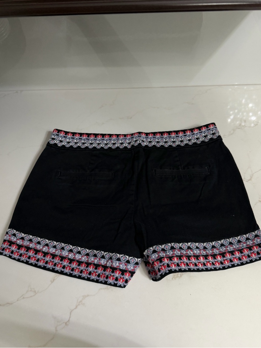 LOFT Black Shorts with Red & Gray Embroidered Trim